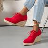 Women's Solid Color Stylish Shoes, Lace Up Low-top Platform Wedge Shoes, Espadrilles Round Toe Versatile Shoes