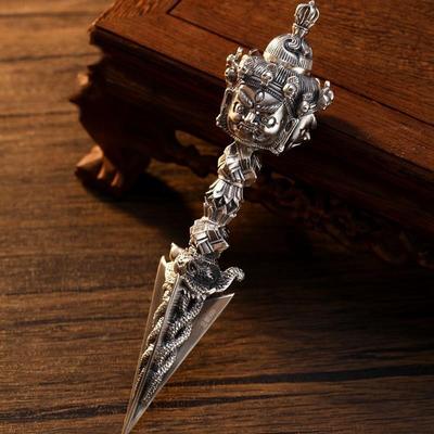 New Vajra Pestle Pendant Necklace Men's and Women's Sterling Silver Retro Demon Suppressing Pestle Pendant Personalized Fashion Sweater Chain Pendant