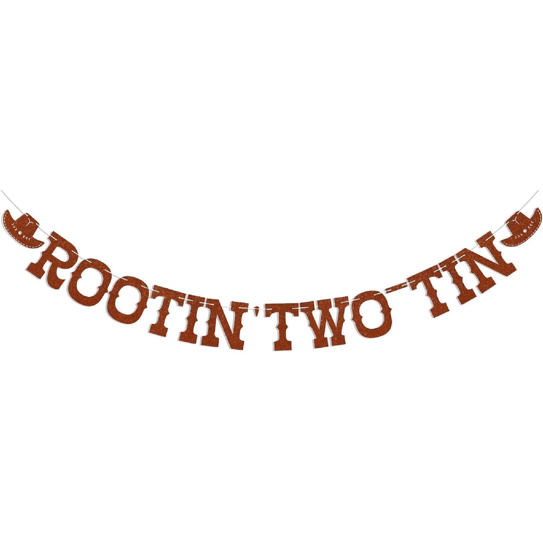 Rootin Two-Tin Banner - Western Cowgirl Themed 2nd Birthday Banner, Girl s 2nd Rodeo Birthday Party Decorations Rose Gold коричневый