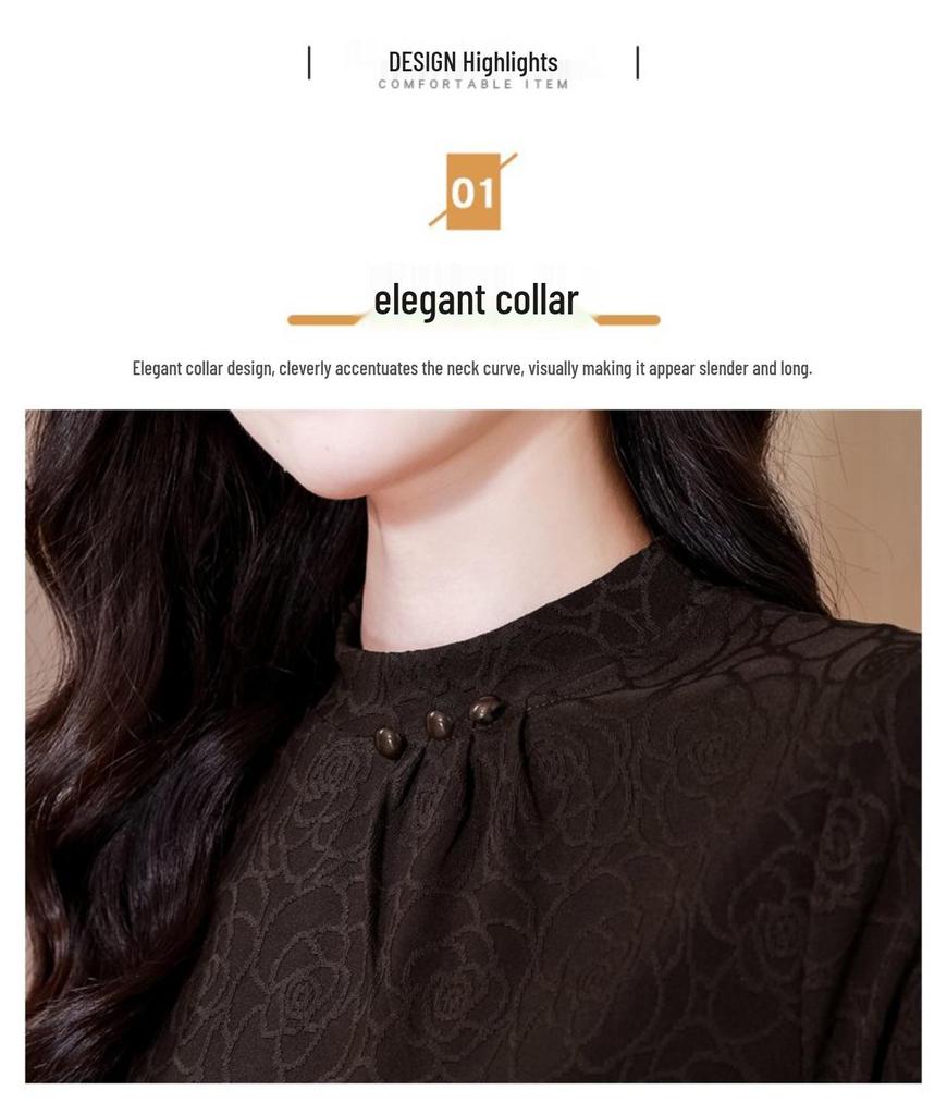 Elegant Retro Lace High-Neck Long Sleeve Women's T-Shirt for Spring