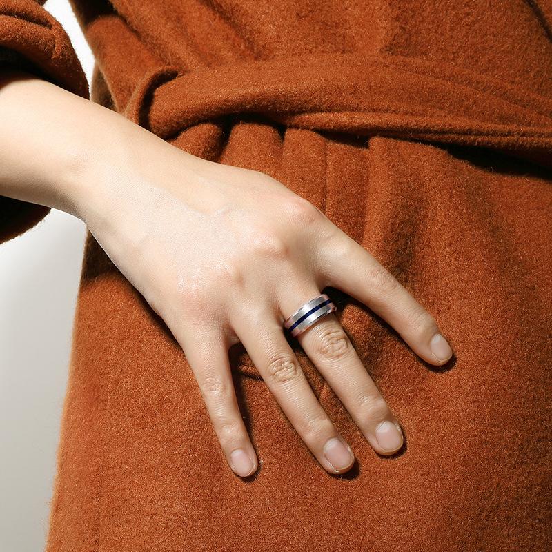 Stylish and Simple 8MM Titanium Steel Recessed Ring Matte Brushed Stainless Steel Ring for Men and Women