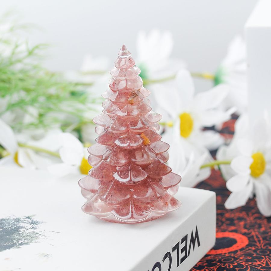 1PC Crystal Resin Christmas Tree Handmade Ornament Natural Stone Amethyst Fengshui Sculpture Lucky Christmas Trees Home Decor