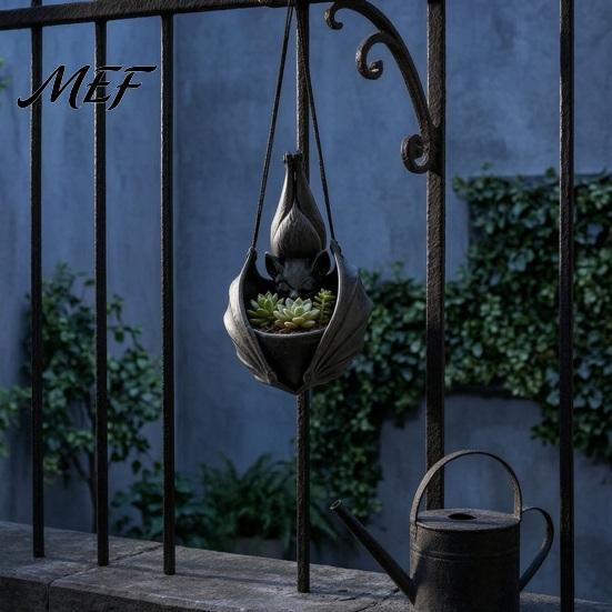 Gothic Flower Pot Bat Shaped Hanging Planter, Plant for Indoor Outdoor Garden Personalized Courtyard Wall Decor, Unique Wing Flowerpot Succulents And