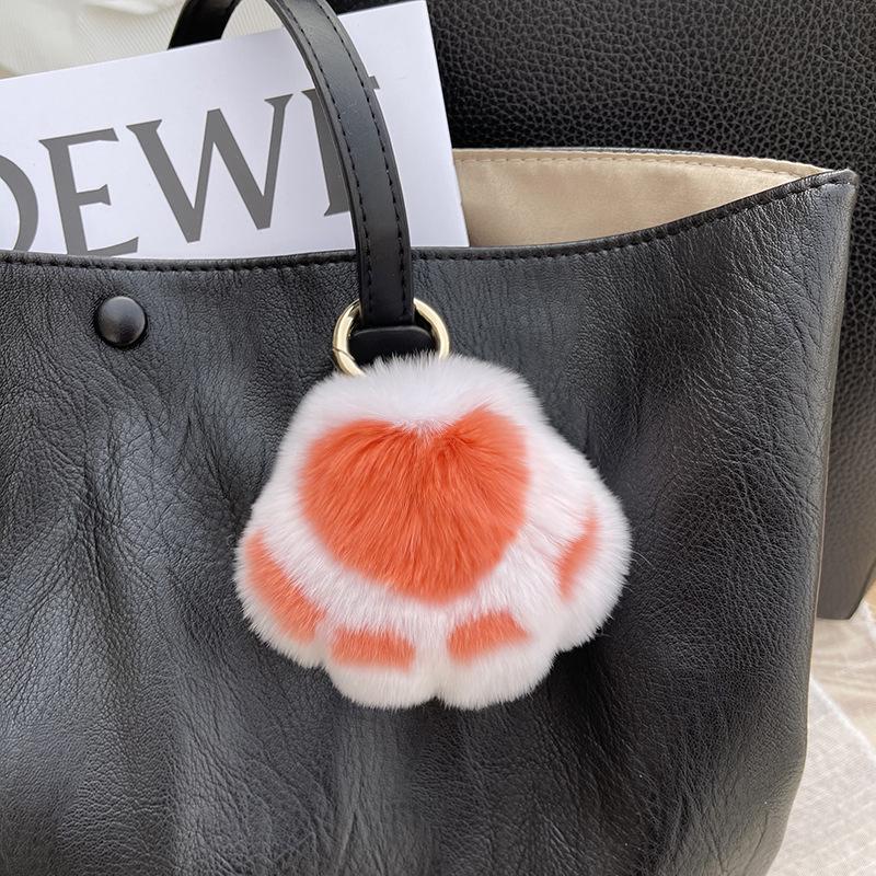 Real Fur Kitten Paw Charm - Plush Rabbit Fur Keychain & Bag Pendant