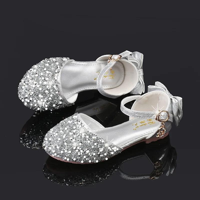 Toddler Girls Sandals Sequins Versatile Children Princess Causal Wedding Single Shoes Fashion Bowknot Kids Dress Single Shoes