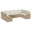 9 Piece Sofa Set with Cushions Beige Poly Rattan