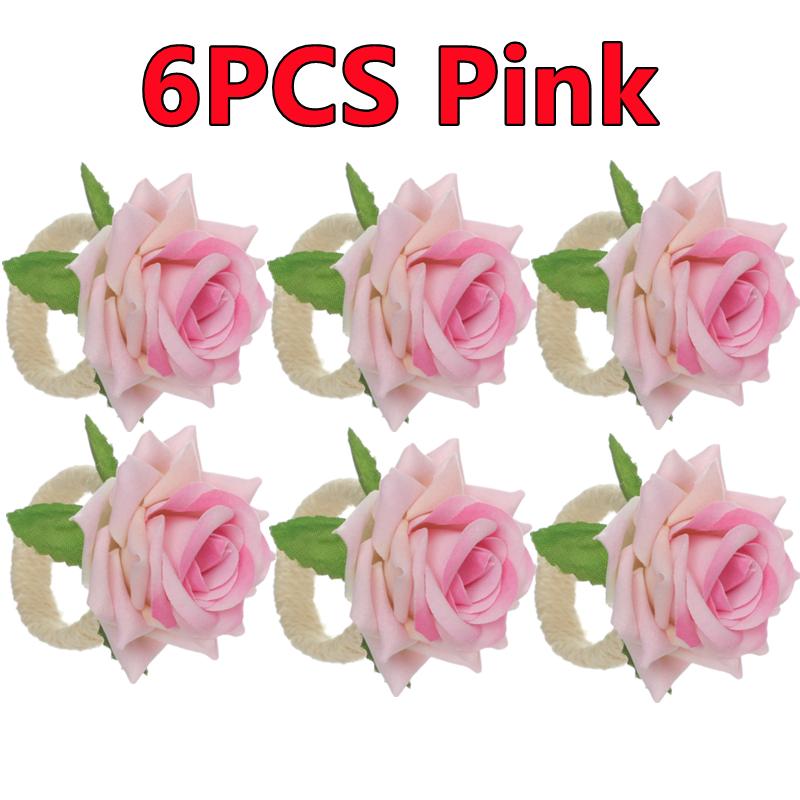 6-2PCS Artificial Flower Napkin Rings Rose Napkin Ring Serviette Buckles Holder Table Decoration Wedding Valentine's Day Party