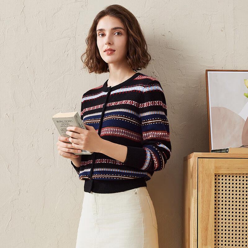 Komon Boca Women's Striped Jacquard Cashmere Cardigan