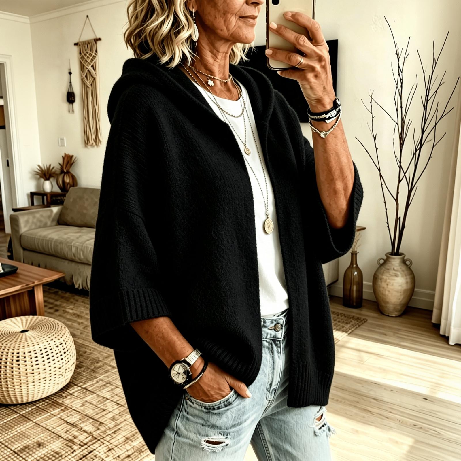 Women s Long Sleeve V-Neck Hooded Cardigan for Fall Winter Casual Wear L