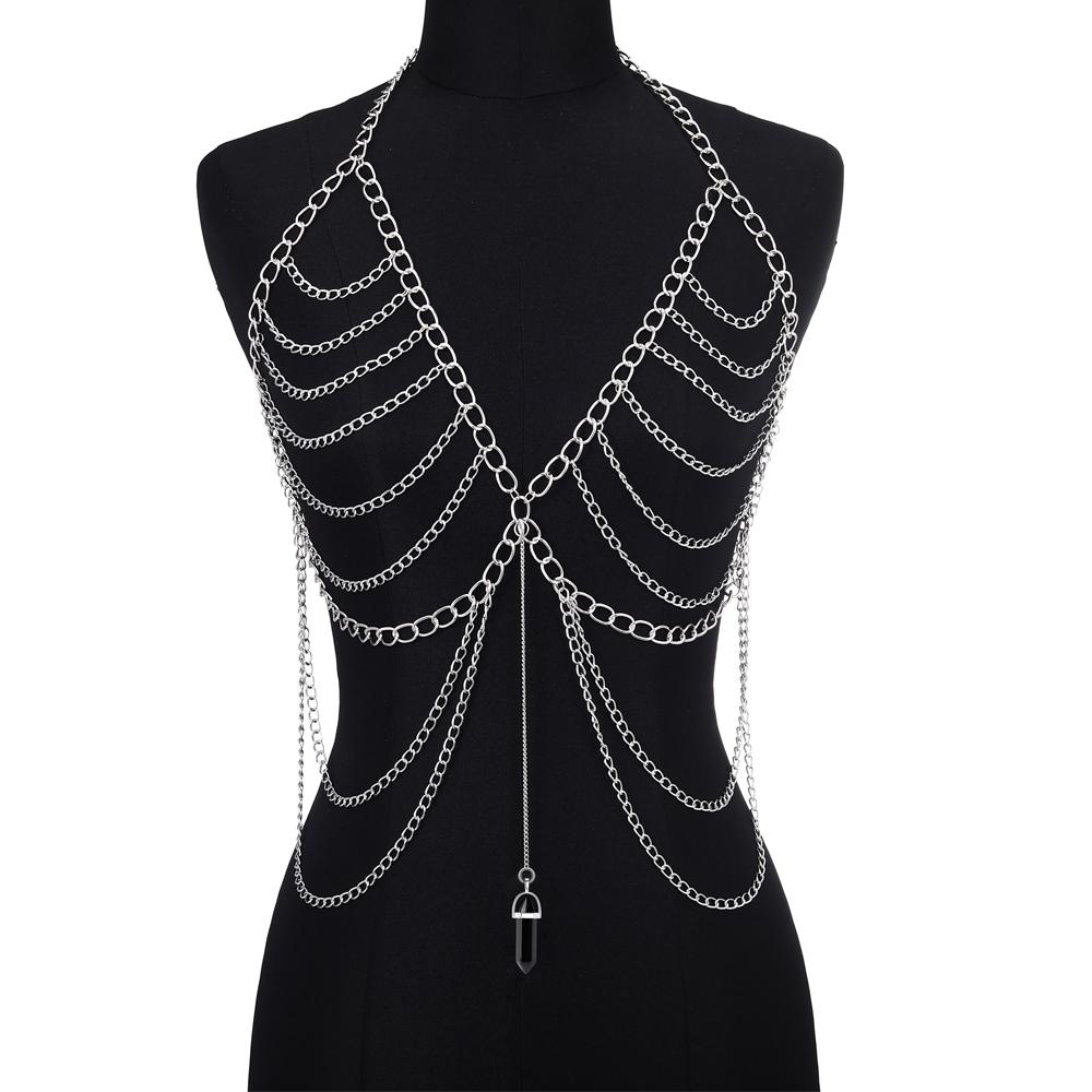 Body Chain For Women Quartz Crystal Stone Chain Bra Metal Body Harness Top Sexy Accessories Jewelry