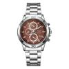 Fashion Casual Business Alloy Steel Belt Silver Scale Decorative Three-Eye Calendar Men'S Quartz Watch