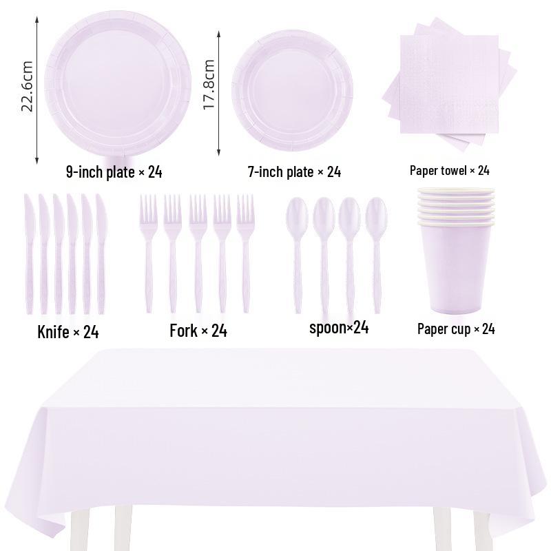 New Taro Purple Tableware Set: Solid Color Paper Plates, Cups, Napkins, Tablecloth - Disposable Party Supplies