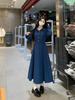 Elegant Denim Blue Dress for Women - New Autumn Slimming Preppy Style Two-Piece Vest and Skirt Set