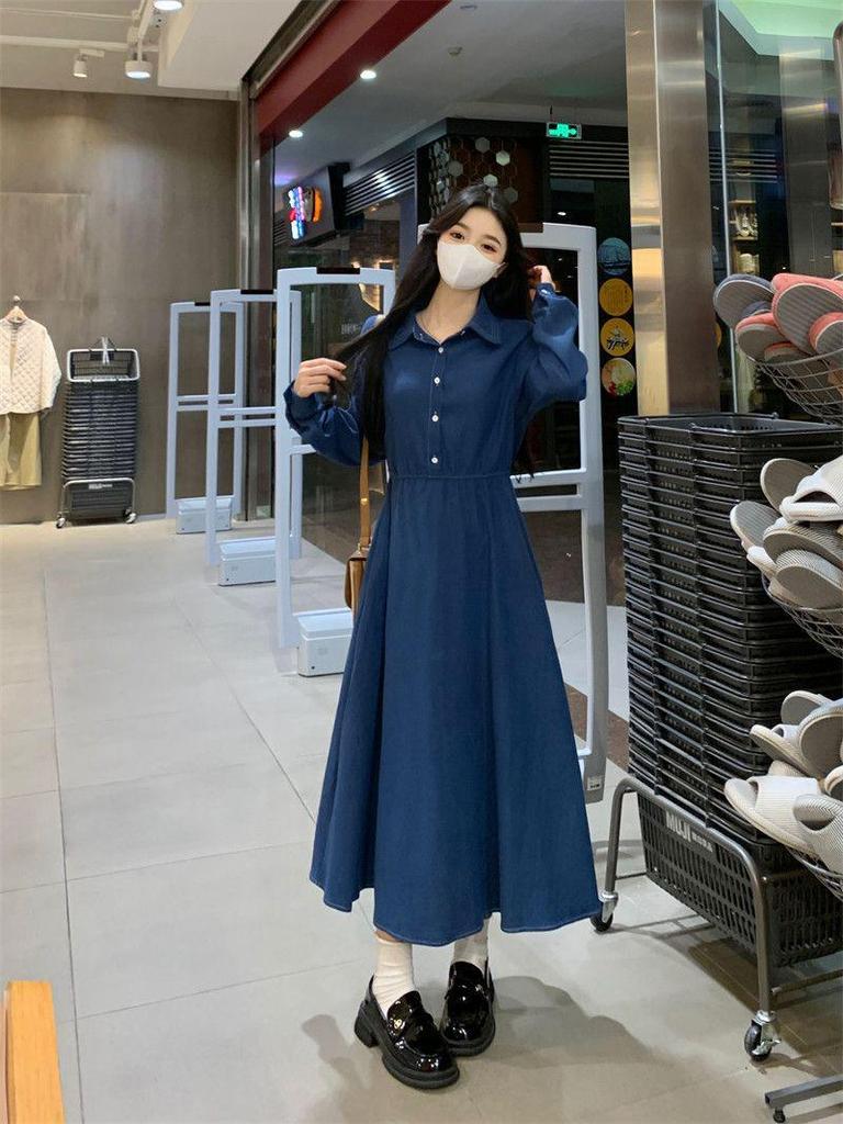 Elegant Denim Blue Dress for Women - New Autumn Slimming Preppy Style Two-Piece Vest and Skirt Set