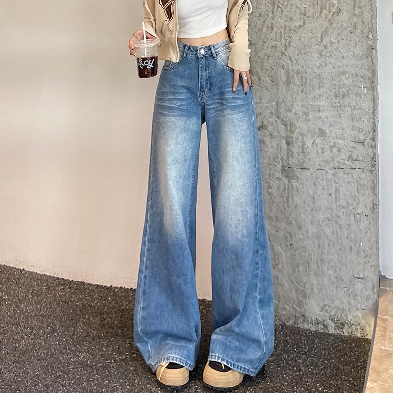 

Vintage-Inspired Creased Washed Wide-Leg High-Waisted Denim Jeans for Women (2024 Summer Collection) Large