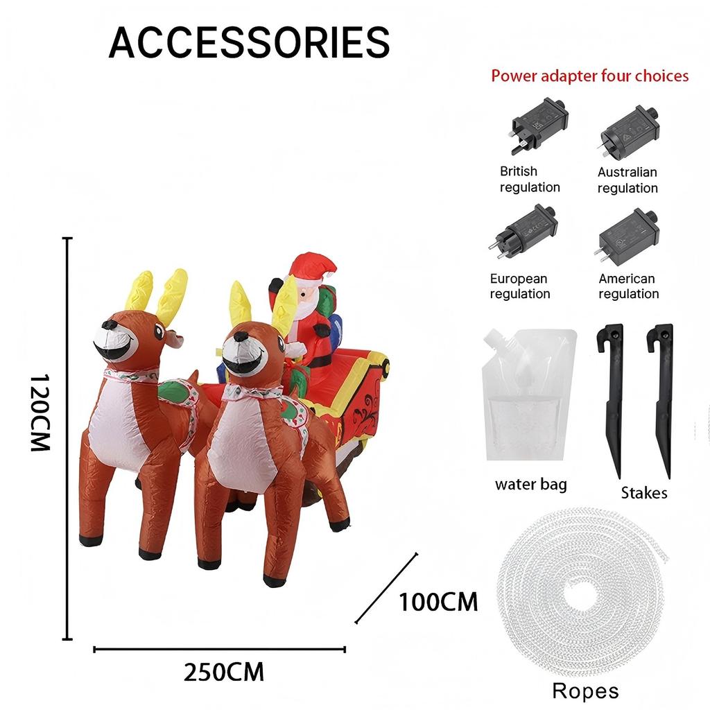 8.2FT Inflatable Toy Santa Sleigh Reindeer Gift Bag Xmas Yard Lawn Party Decoration LED Lit Christmas Home Supplies Ornament