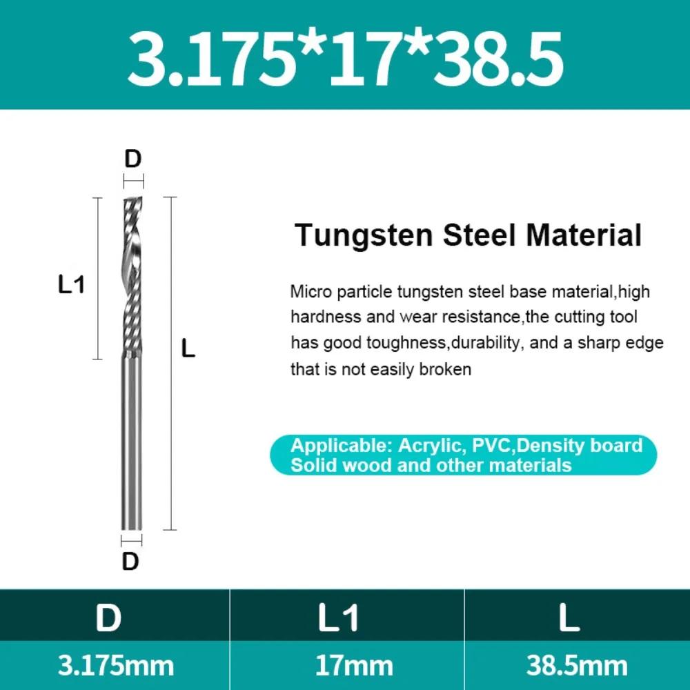 

New Single Flute Milling Cutter Carbide 3.175/4/6mm Shank End Mill CNC Router Bits 3.175x17x38.5
