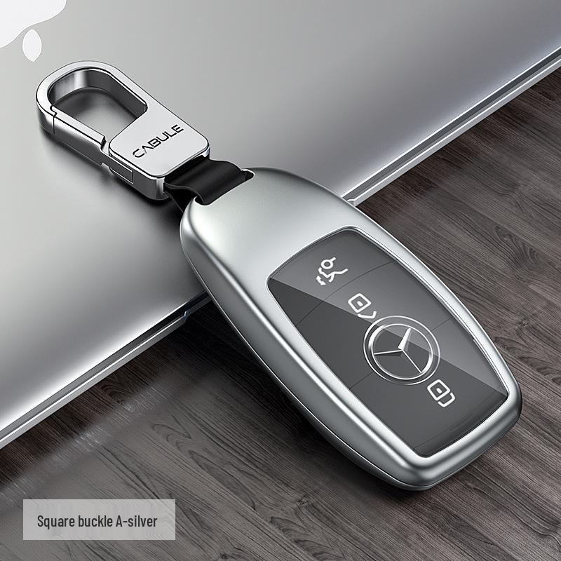 Mercedes-Benz Key Cover for E-Class, C-Class, S-Class, A-Class - Aluminum Alloy Metal with Square Buckle and English Label