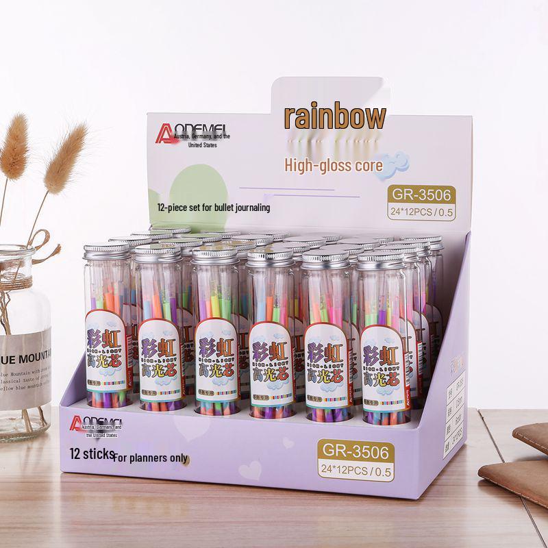 12-Color Pen Set: Journaling Pens, Rainbow Highlighter Refills, and 0.5mm Neutral Needle Pens, 12 pcs/Barrel.