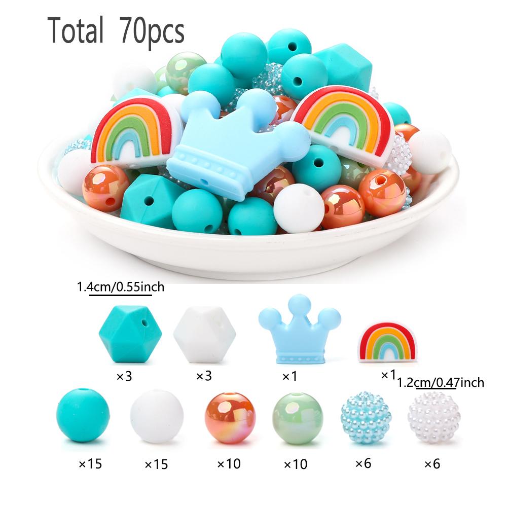 70Pcs Silicone Baby Teething Bead Set Daisy Hexagonal Shape Beads Food Grade for Newborn Diy Pacifier Chain Necklace Accessories