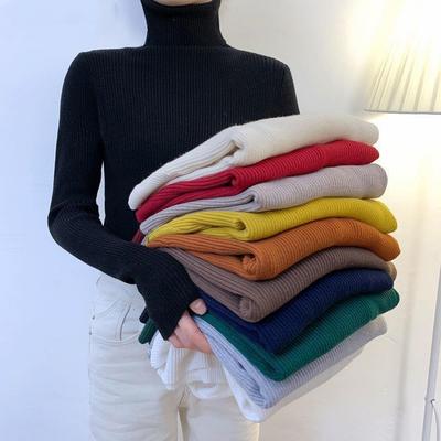 Women's Autumn Turtleneck Pullover Sweater with Long Sleeves, Slim Fit, Simple Basic Solid Color, Top Bottoming Shirt, Female Knitted Sweater