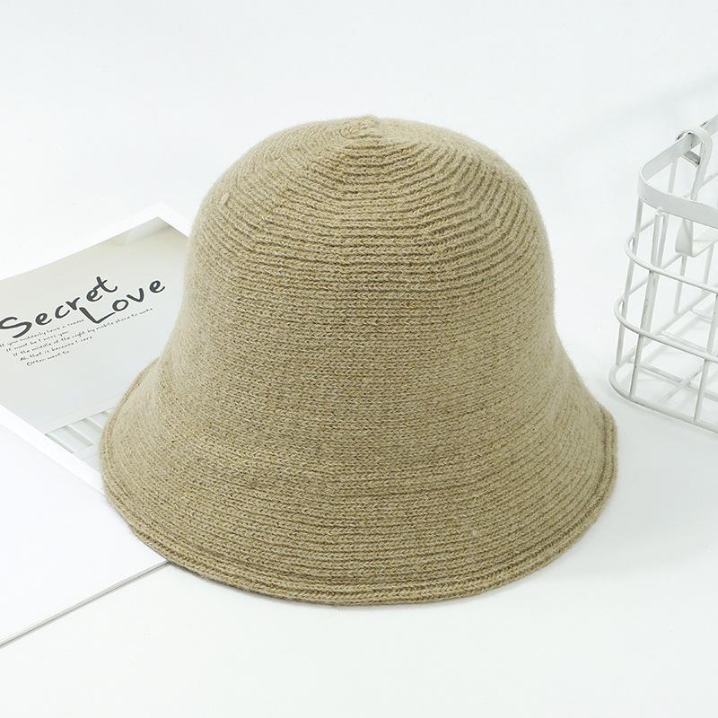 Solid Color Large Brim Wool Bucket Hat Autumn and Winter Plain Retro Washbasin Hat Knitted Bucket Hat