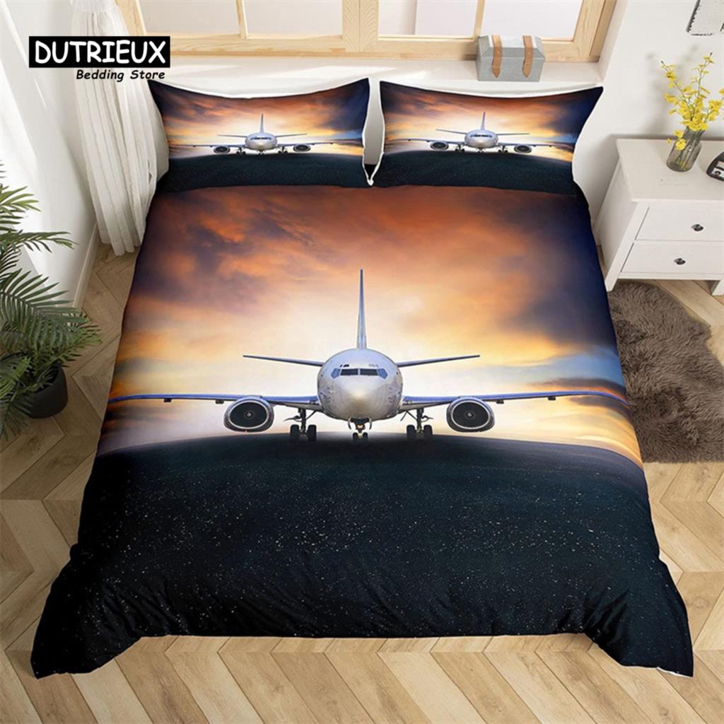 Classic Modern King 3D Airplane Aircraft Transportation Polyester Globe Helicopter Decor Comforter Quilt