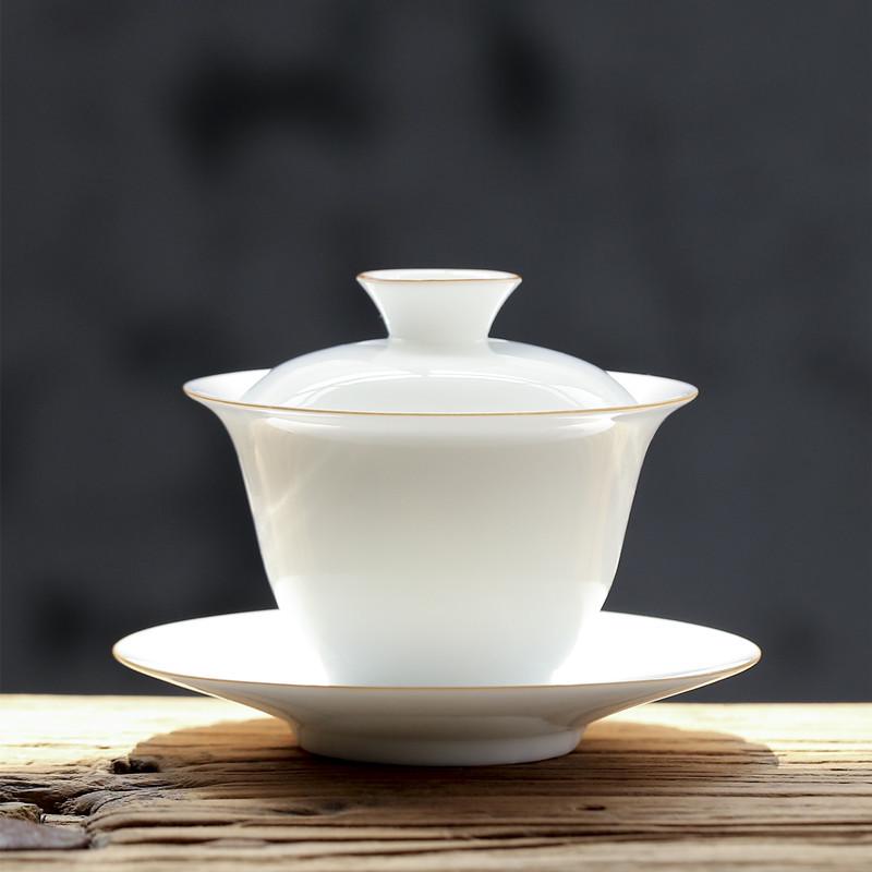 Customizable Handmade Sancai Gaiwan White Ceramic Tea Bowl - Thin-walled Kung Fu Tea Set