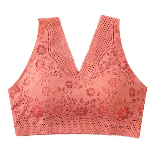 

Женский бюстгальтер с широкими бретелями, ажурный цветочный узор, бесшовный жилет, максимальный размер M оранжевый/красный