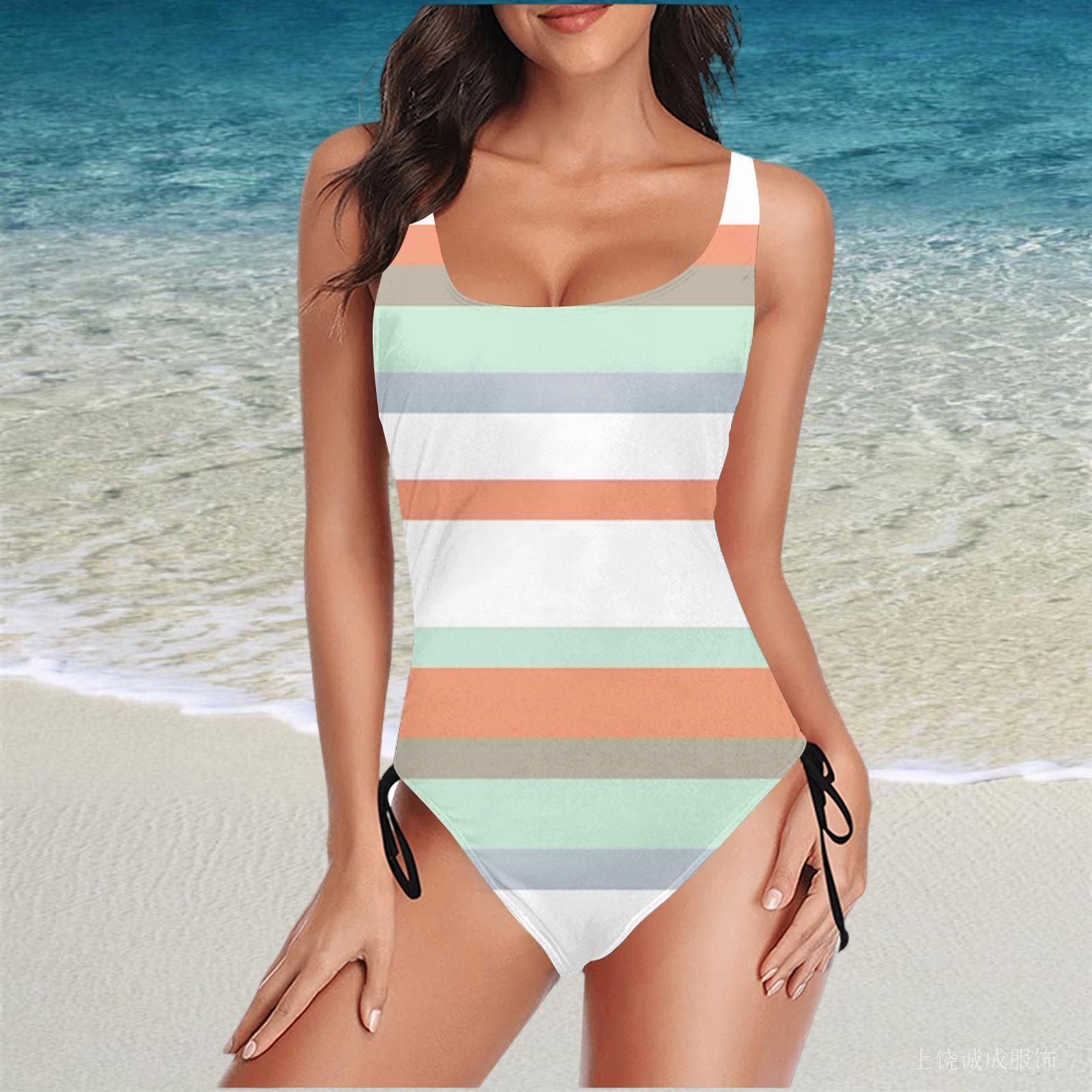 

New women s sexy backless one-piece left and right straps adjustable pure striped polka dot swimsuit XXL