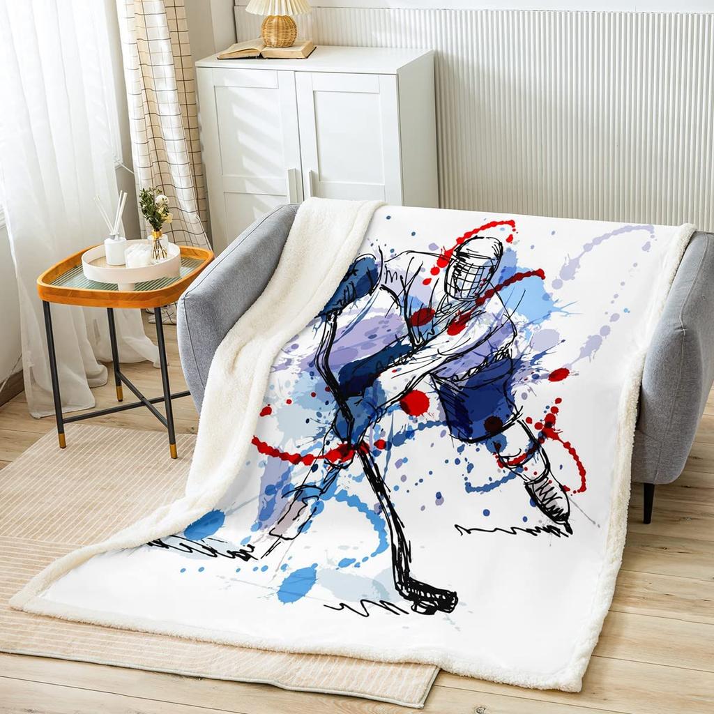 Ice Hockey Throw Blanket Winter Sport Game Flannel Blanket Sporting Competition Sofa Couch Office Flannel Blankets for Kids Boys