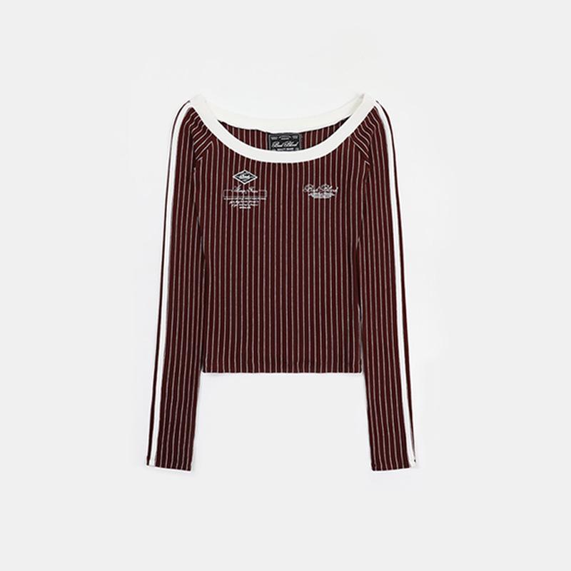

Korean Badblood Bcac Series Women s Slim Long Sleeve Retro Striped One-Shoulder Top M червоний