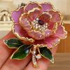 Women Brooch Sparkling Rhinestones Enamel Peony Shape Lapel Pin Suits Coats Bags Scarves Badge Versatile Accessory