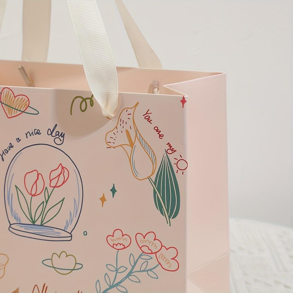 8pcs Party Drawstring Gift Bag White Paper Printed Waterproof Film Light Luxury Handle Lines Simple Pen Painting Soft Interactive Multi-element