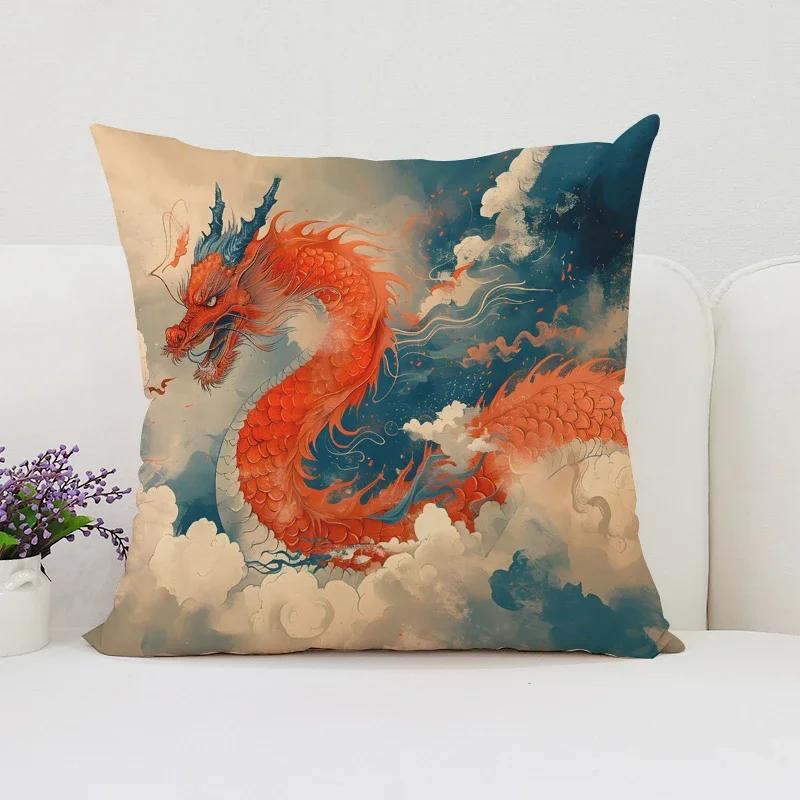 40x40 Cushion Cover Dragon Pattern Decorative Pillow Cover Sofa Cushion Cover Home Decor Chair Waist Cushion 50x50