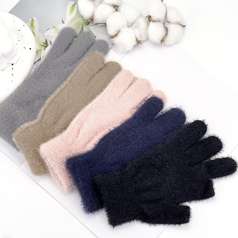 New Mink Fleece Half Finger Gloves for Women Soft Winter Warmth Solid Color Plush Thermal Fingerless Gloves for Cycling Running