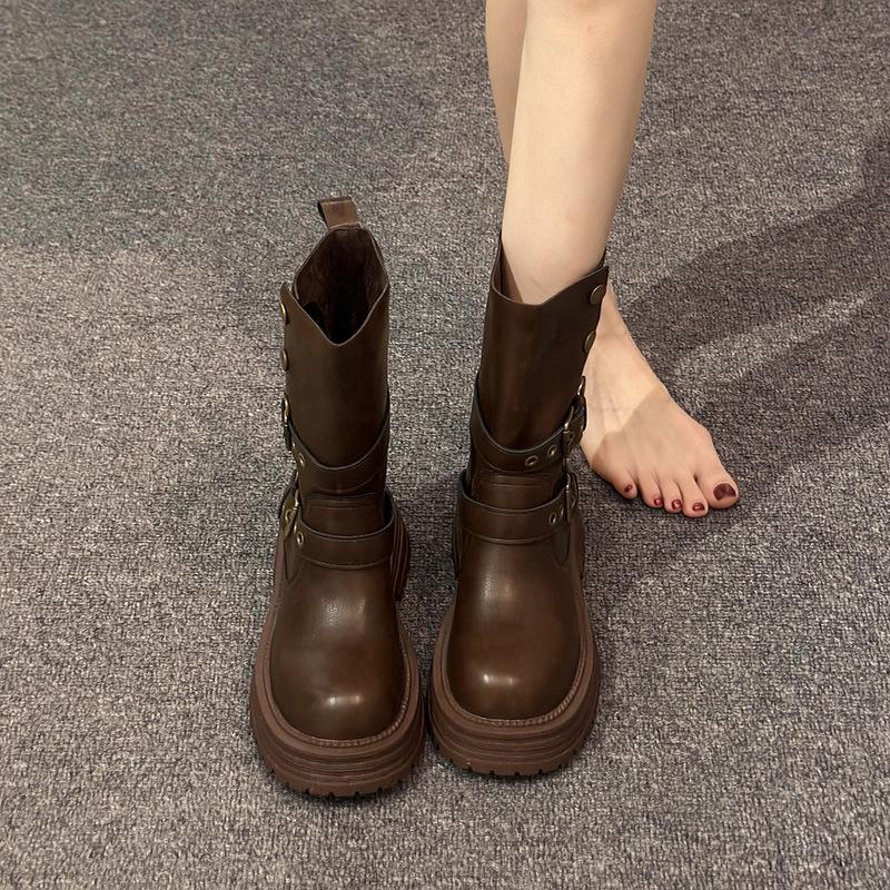 

British simple black platform Martin boots women s 2025 new summer thick heel knight boots British style short boots 39