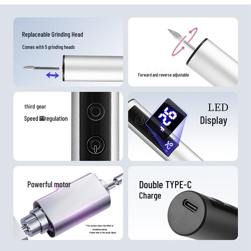 2025 USB Rechargeable Electric Nail Grinder & Engraving Pen with Digital Display and Aluminum Alloy Build