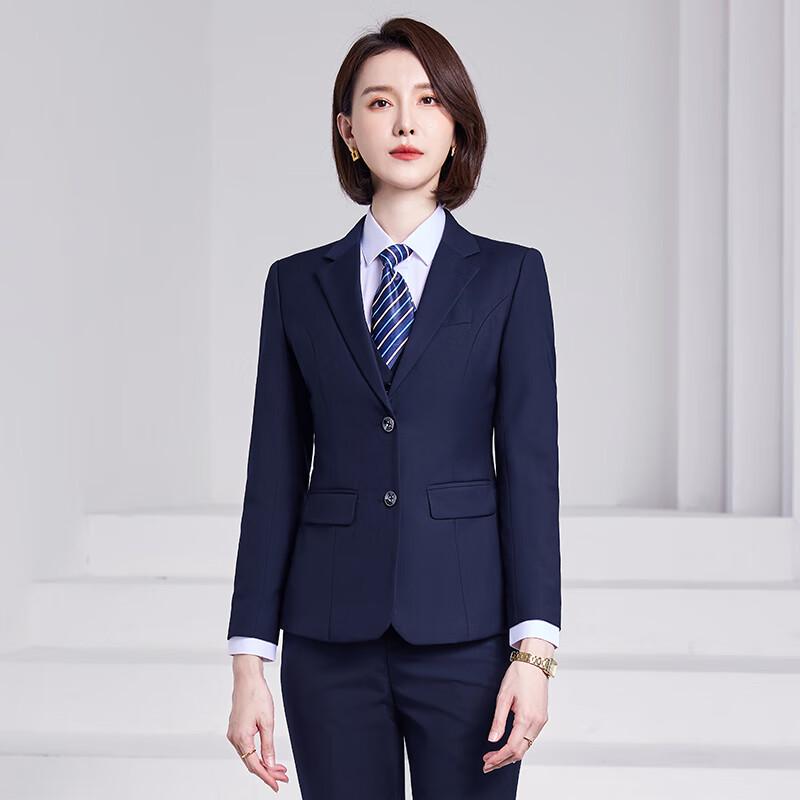 TLOMAN Wrinkle-Free Navy Blue Business Suit Set for Men and Women