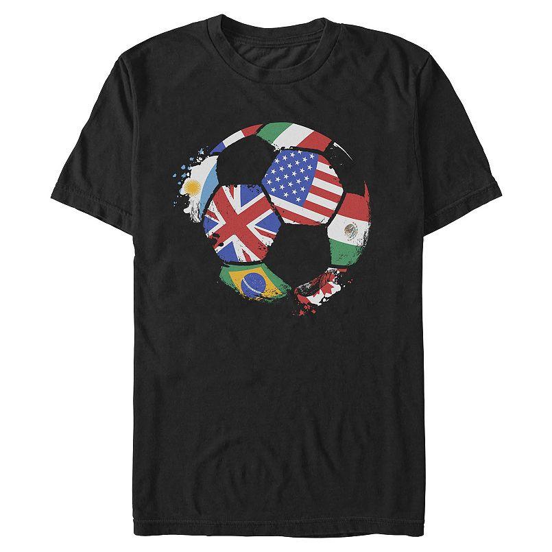 Men s World Flags Print Soccer Ball Graphic Tee 2XL