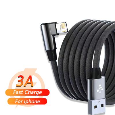 For Gaming Elbow Fast Charger Cable for 14 8 7 6S Plus 13 12 Mini 11 Pro XS Max XR X 90 Degree Braided USB Charging Cable