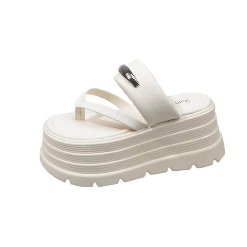 2025 New Summer Platform Wedges Slippers 8CM Heels Peep Toe Sandals Ladies Beach Flats Shoes Women Moccasins Leather Flip Flops