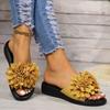 Fashion Fashionable Wedge Sandals for Women 2024 Summer New Beach Thick-soled Flower Decorated High-heeled Slippers for Women Large Size
