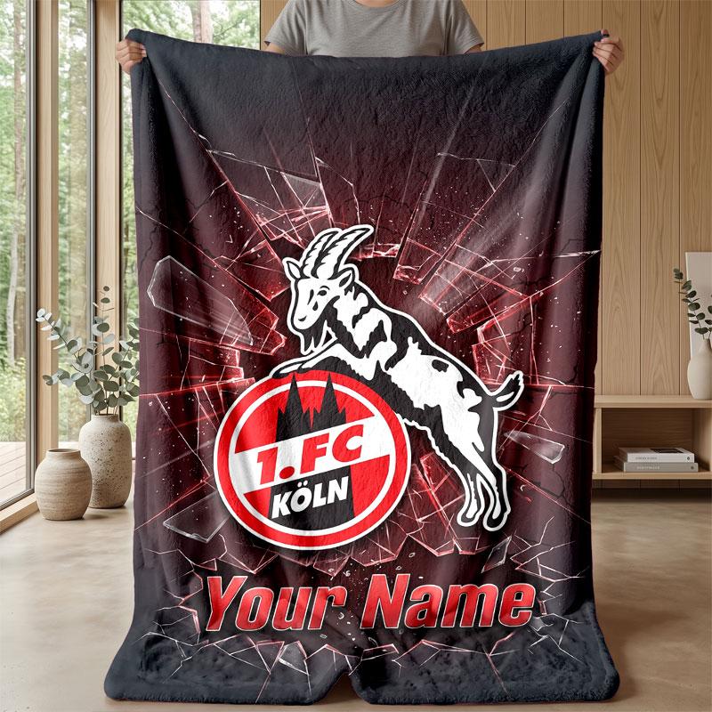 FC Köln Testo con Nome Personalizzato Coperta in Flanella Logo Calcio Coperta in Pile Personalizzata Regalo Speciale per Divano Camera da Letto Casa