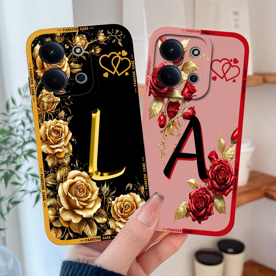 Per Cover Telefono Redmi 15C 4G 5G Fiori Nome Lettere Morbida Silicone Liquido Custodia a Protezione Totale Per Redmi 15 C Alloggiamento Antiurto