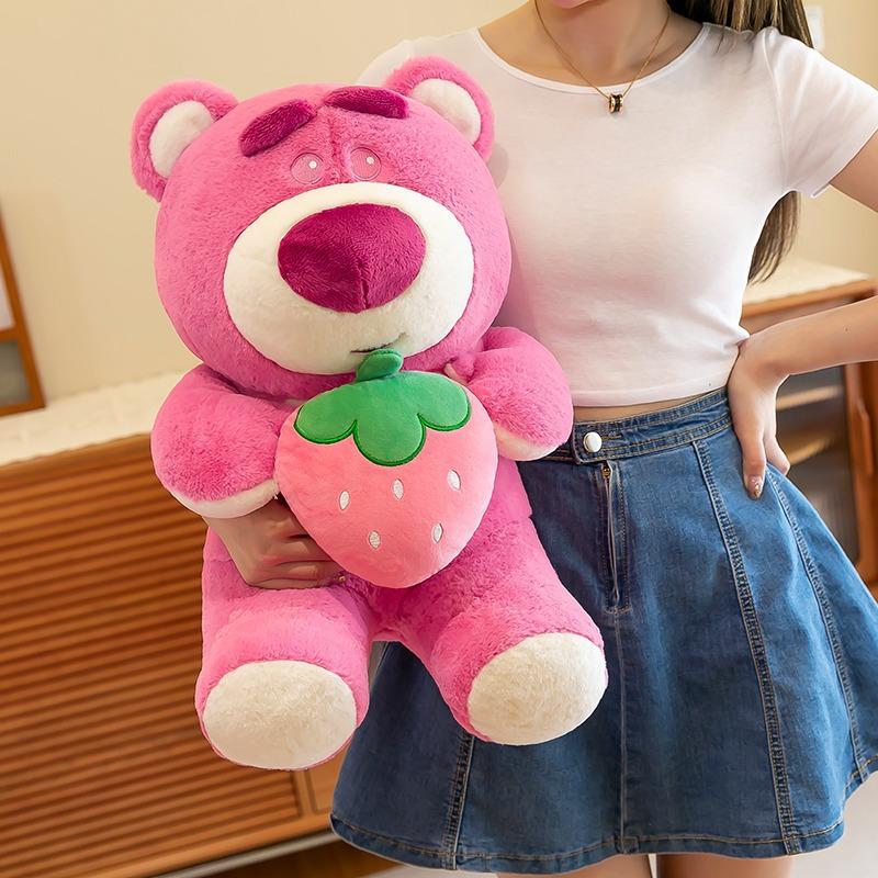Cute Hug Strawberry Bear Plush Toy Cartoon Anime Strawberry Bear Plush Doll Sleep Pillow Gift for Girlfriend's Birthday