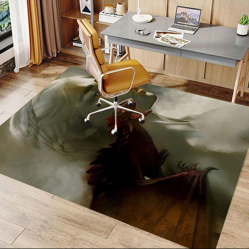 1pc Fire and Blood Office Carpet Chair Mats, Home Decor Mat Fantasy Theme Mat Durable Mat, Dragon Decor,Suitable for Fantasy Theme Lovers