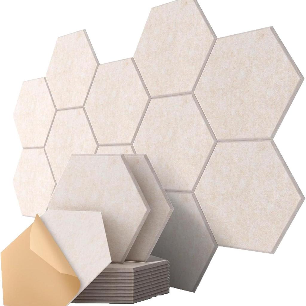 12-Piece Hexagonal Polyester Fiber Sound-Absorbing Panels - Cork Board Alternative
