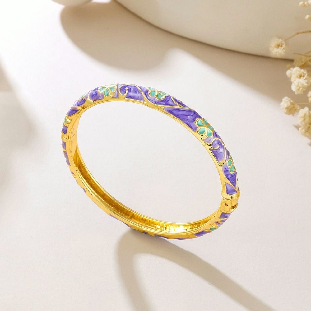 Chinese Hawaiian Flower Bangle Square Shape Women's Hand Bracelet Vintage Cloisonne Bangle Girls