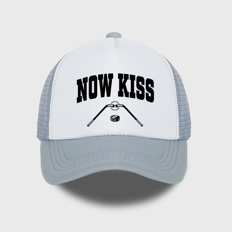 

“Now Kiss” Hockey Print Mesh Cap Lightweight, Breathable, Adjustable Sporty Style Unisex Daily Commute Hockey Enthusiast Gift